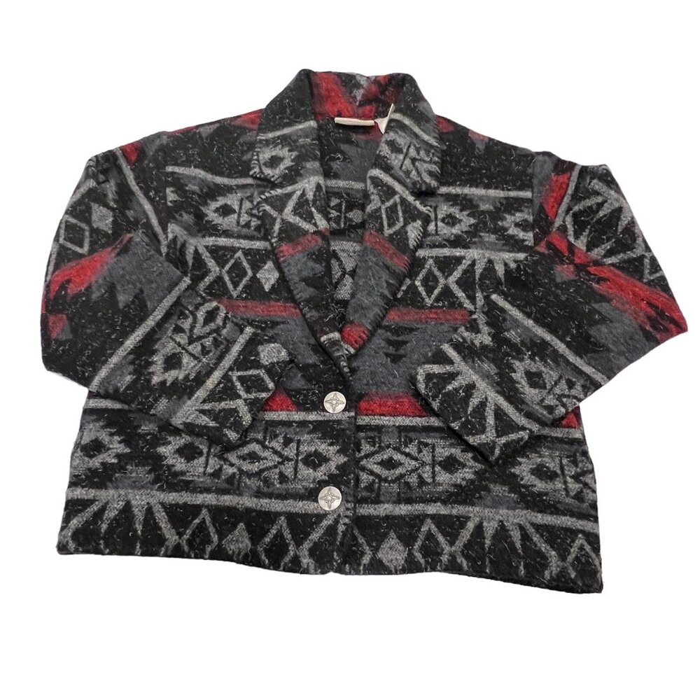 Coldwater Creek Southwestern Aztec Pattern Cropped Jacket, USA, Black Red, S